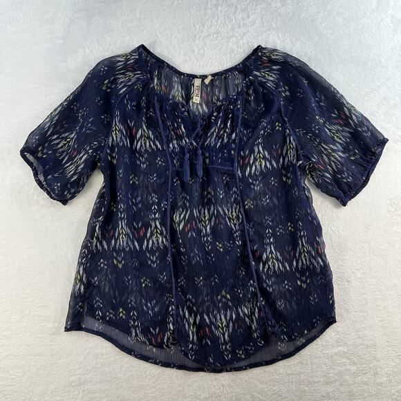 Y2K Mudd L Large Top Sheer Aztec Graphic Whimsygoth Fairy Boho Grunge Women’s - Picture 2 of 12
